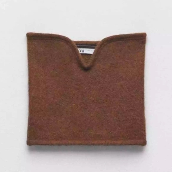 Zara Top Womens Large Brown Knit Strapless Wool Alpaca Blend Sweetheart Neck New - Picture 3 of 9